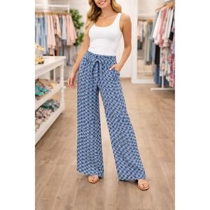 Pants Womens M Wide Leg Palazzo Tie Waist Belt Nobody Resort Geo Print Chic
